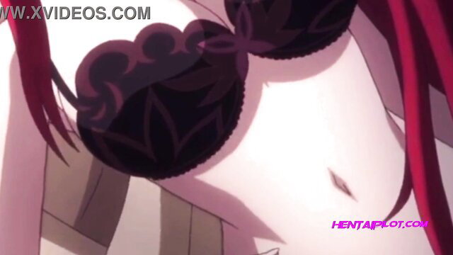 Redhead hentai girl in black lace bra, cleavage closeup from DxD