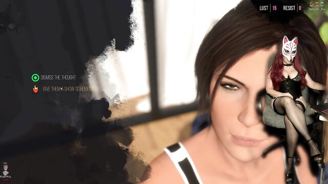 Lara Croft cosplay fox girl in red lingerie & fox mask, sexy gamer tease