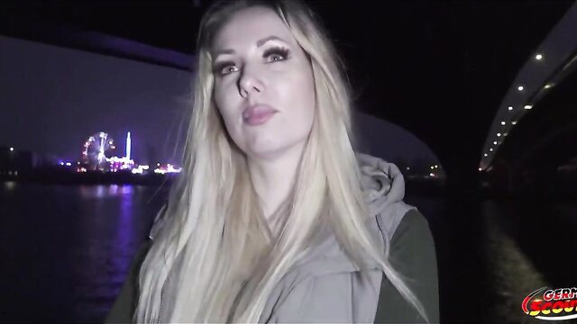 Marie Cherie blonde German scout pickup at night Berlin bridge
