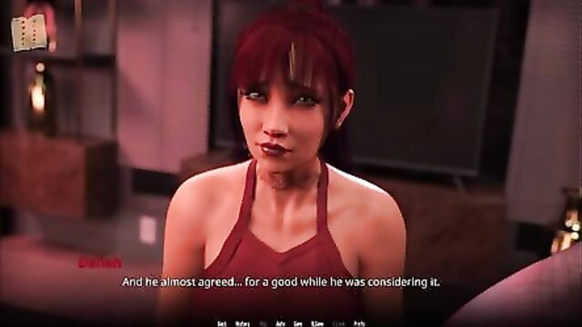 Redhead Asian beauty in red dress, seductive gaze in JAV scene