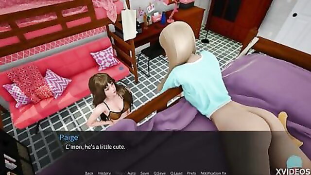 Blonde Paige bends over bed in tight top, teasing ass in naughty dildo fun