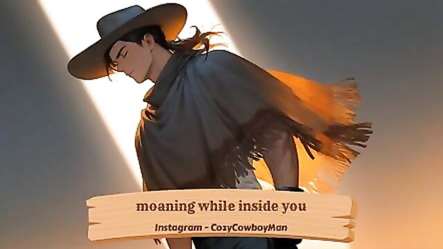 Cowboy man with hat and poncho moaning while inside you
