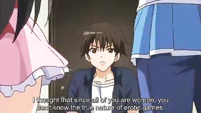 Anime boys and girls in uniforms talking