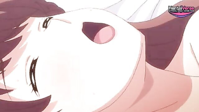 Anime hentai girl with open mouth in ecstasy, close-up face and neck