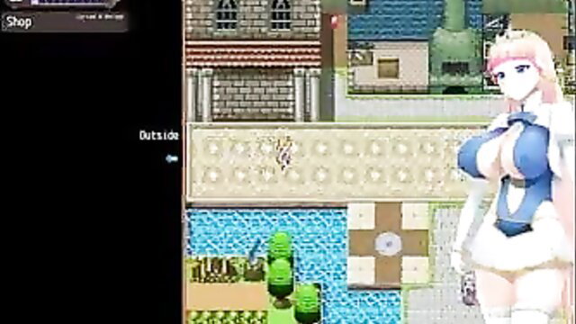 Princess Knight anime girl in skimpy blue lingerie and stockings outdoors