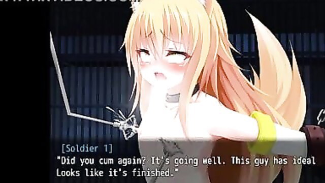 Blonde anime foxgirl bound, post-orgasm in hentai gangbang scene