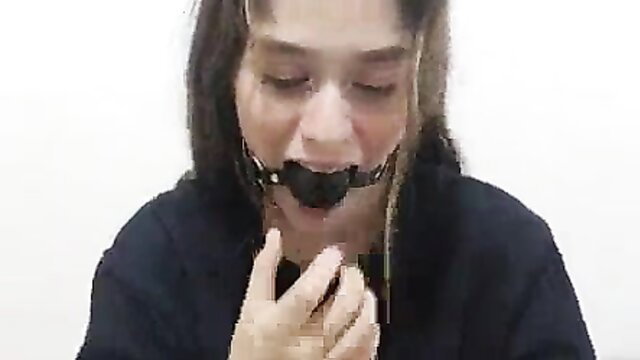 Step sister gagged in ball gag, punished harshly by brother