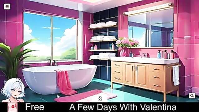 Valentina in pink bathroom tub, anime hentai game thumbnail