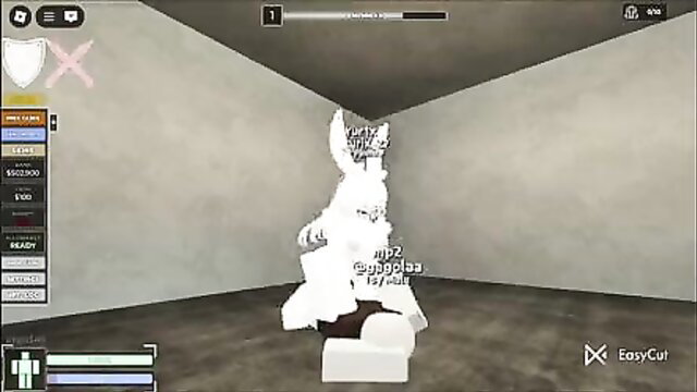 White furry bunny girl Roblox avatar posing nude in game
