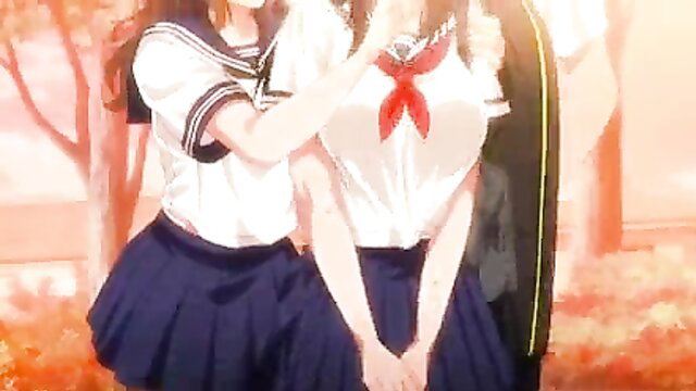 Two Japanese schoolgirls in sailor uniforms groped by guy in NTR scene