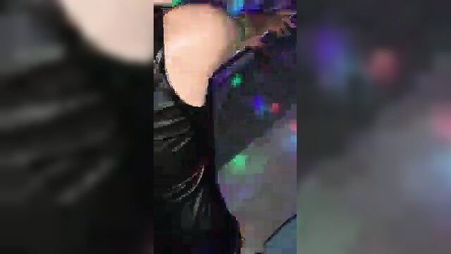 Woman in tight black latex dress bent over for rough public sex