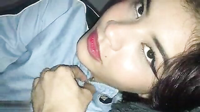 Asian teen stepsister closeup selfie in tight blue top, seductive gaze