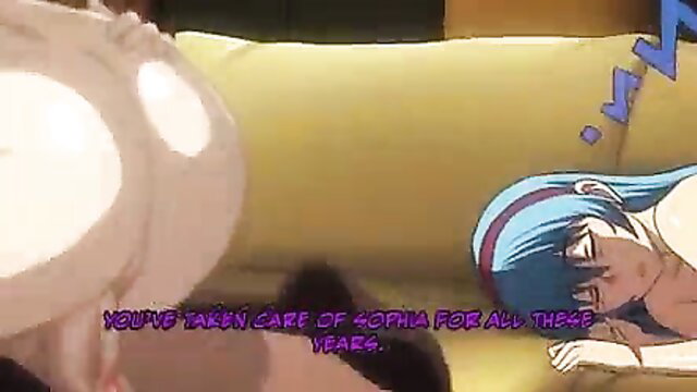 Anime hentai girl with huge tits and ass cuddling on couch