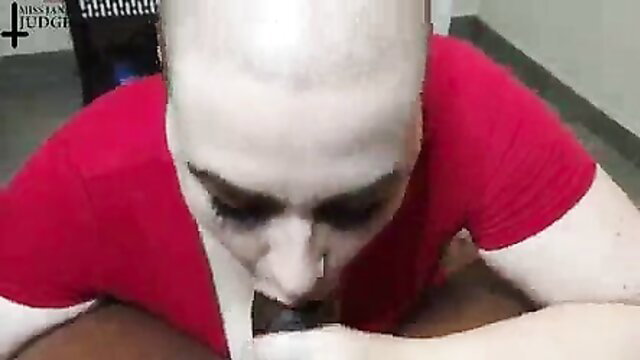 Bald Jane Judge pale model gives intense POV blowjob closeup