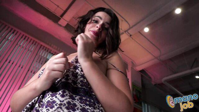 The Professor in sexy dress, teasing handjob closeup