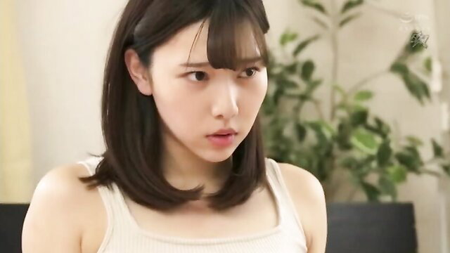 Cute Japanese JAV girl in tank top, closeup portrait, innocent virgin bro taboo
