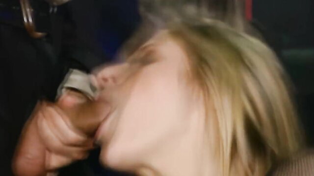 Jane Darling gagging on cash bill in mouth, blonde babe deepthroat tease