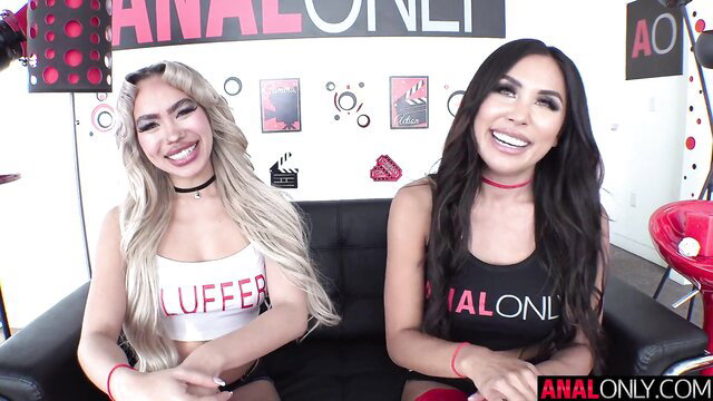 Luna Luxe & Jena LaRose Latina babes in ANAL ONLY lingerie tease