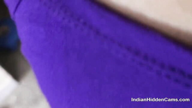 Indian wife strips naked in purple top for bedroom sex