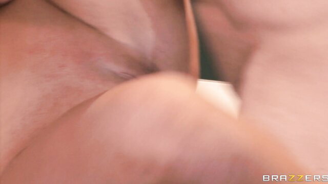 Tasha Reign big tits closeup at work, Brazzers