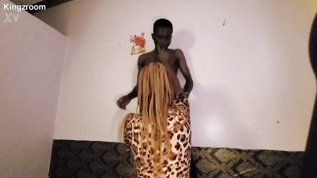 Skinny black teen fucking blonde dreads woman from behind