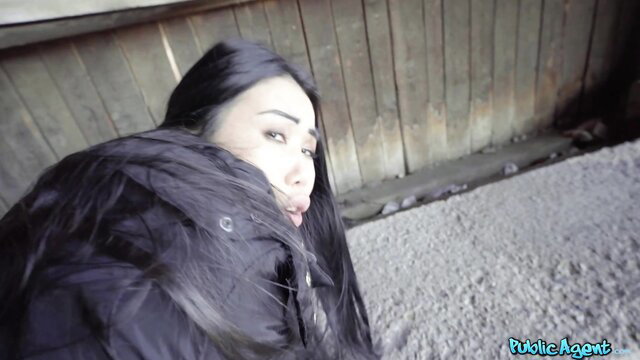 Alina Crystall long black hair closeup in Public Agent outdoor scene