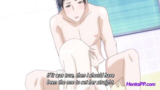 Anime hentai teacher fucking white-haired student girl on top in shower