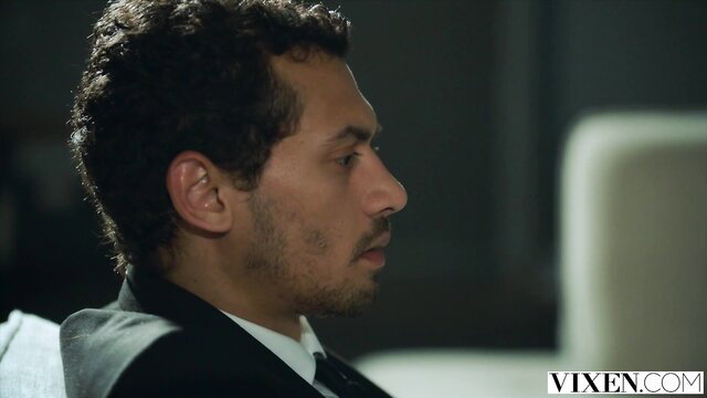 Sophie Dee with handsome man in suit, intense Vixen fuck scene