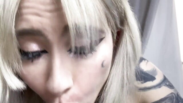 Hot blonde with tattoos closeup pout, huge ass fucking thumbnail