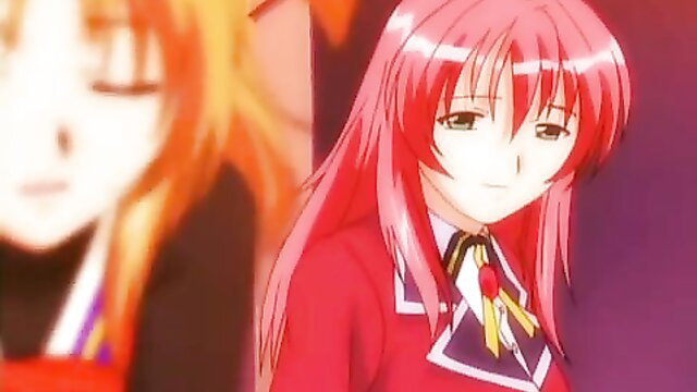 Two anime girls in school uniforms, redhead and pink-haired beauty after class