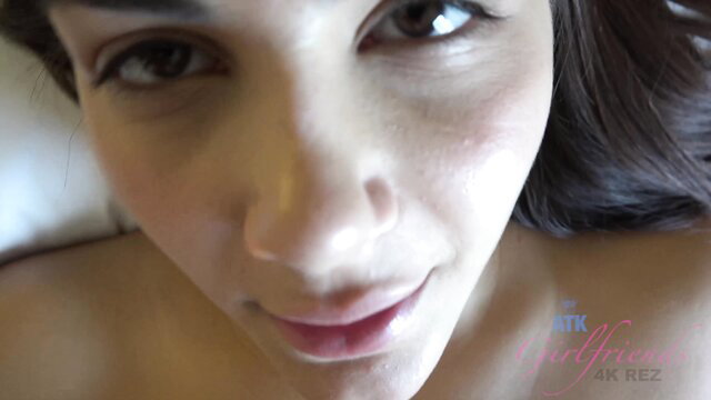 Natural titted Italian teen smiling post-sleep closeup