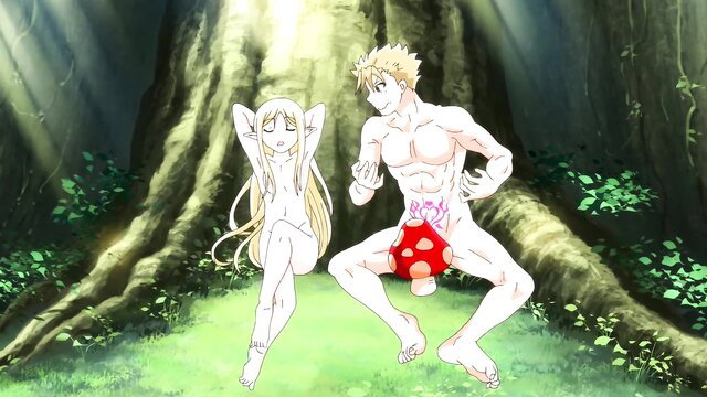 Peter Grill anime nude couple forest dance with mushroom censor