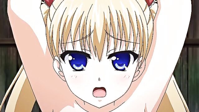 Blonde hentai girl with demon horns in shocked ecstasy closeup