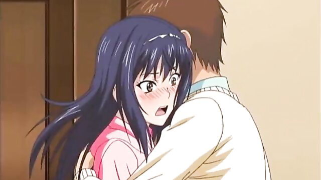 Anime hentai brother embraces blushing sister after quarrel