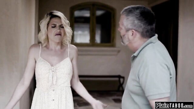 Kit Mercer in white dress argues with stepdad in hot taboo scene