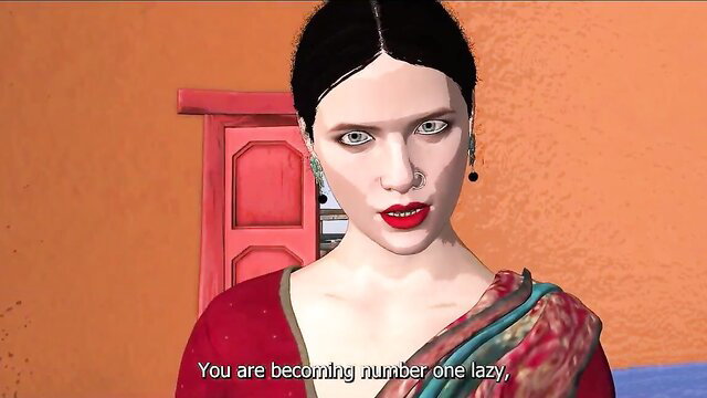 Sexy Indian widow in red sari smirks, becoming number one lazy