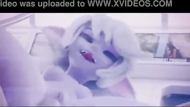 Naughty white-haired yordle with fangs in steamy LoL 3D hentai closeup