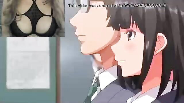 Hentai step-brother with big-boobed anime girl in lingerie close-up