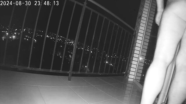 Nude Asian wife on balcony at night, real amateur cheating leak