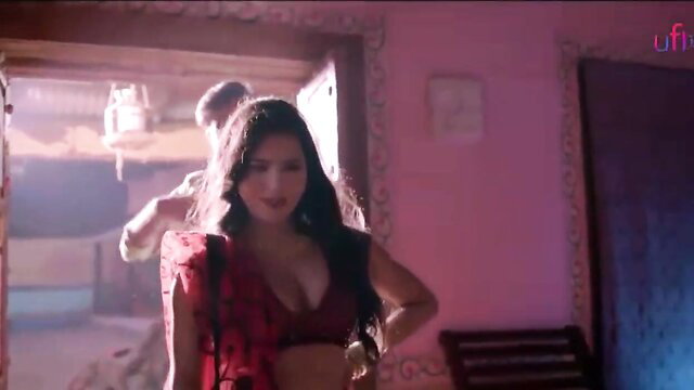 Indian village girl in red saree blouse seduced by man from behind