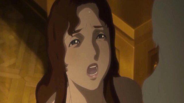 Berserk anime girl with teary eyes in intense sex scene closeup