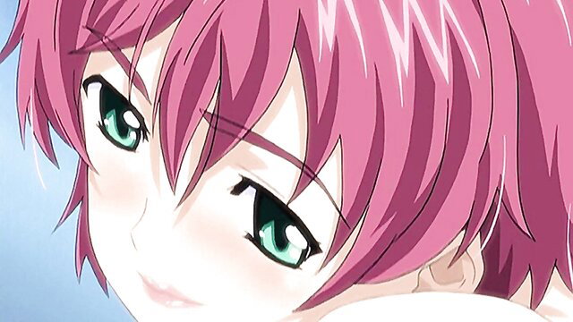 Closeup of pink-haired hentai girl with green eyes from Resort Boin