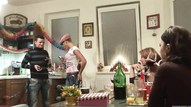 BangBros party group with hot Euro babes in tank tops drinking wine