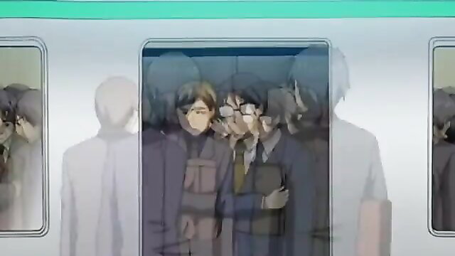 Anime boys in school uniforms on crowded train, hentai yaoi thumbnail