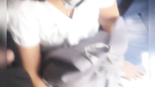 Mature woman flashing bulge on crowded bus upskirt view