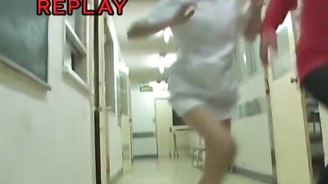 Slim legged Asian girl in JAV sharking upskirt hospital hallway prank