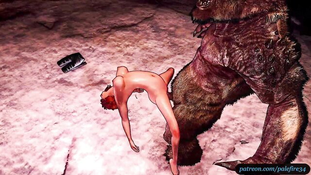 Nude redhead in flexible pose with massive furry monster in Borderlands 3D hentai