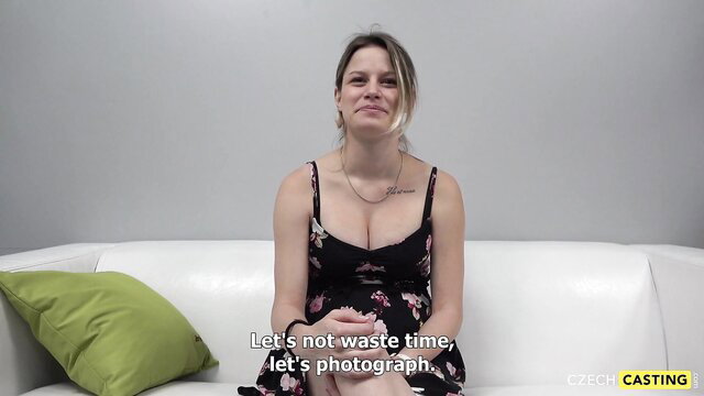 Czech amateur blonde in floral dress teases at casting interview