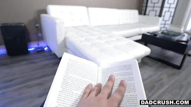 Vanessa Sky reads book POV on couch in Dad Crush video