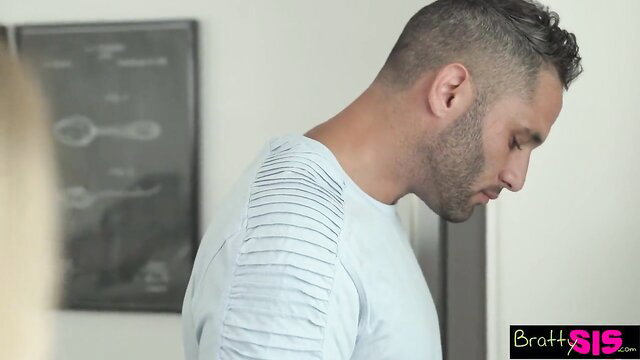 Bratty Sis step-sis closeup with muscular guy, handjob tease